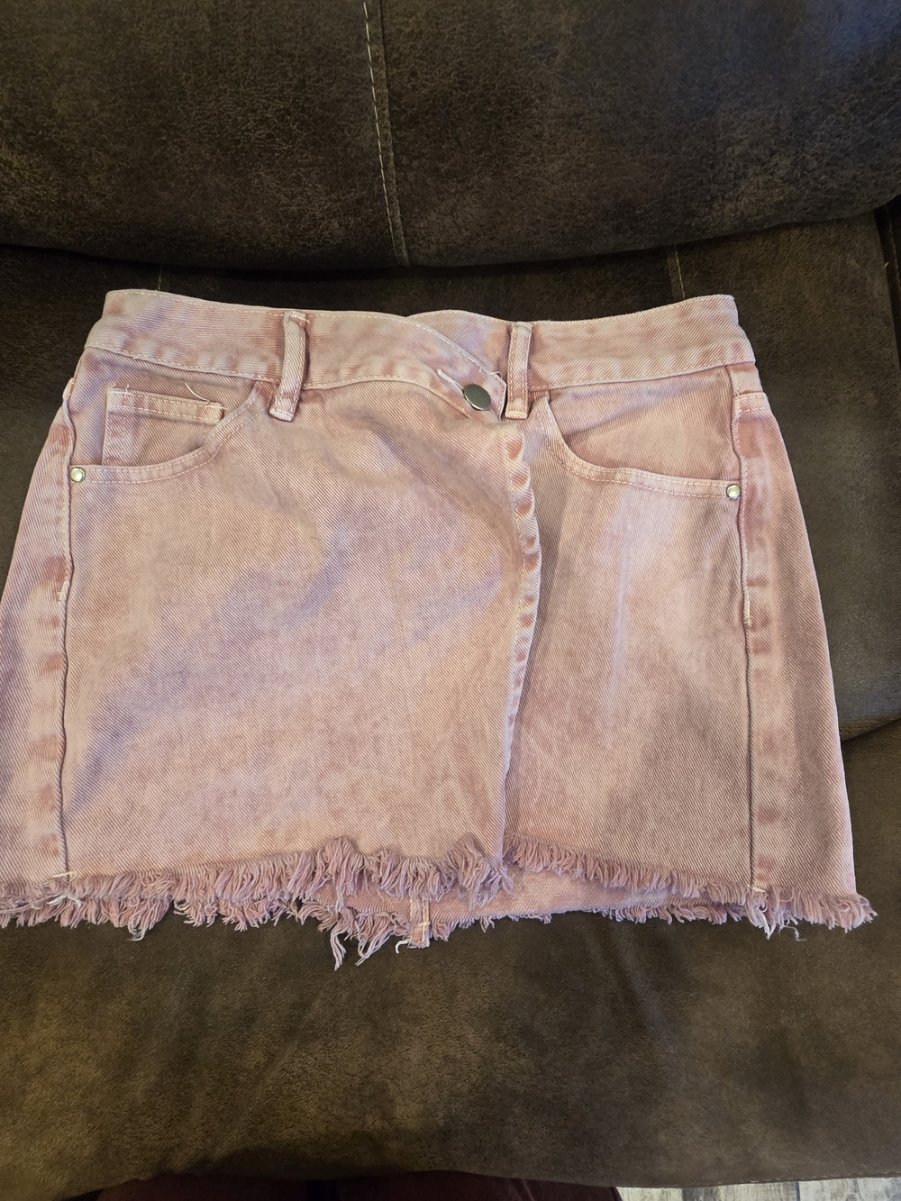 Fashion Nova Light Pink Frayed Denim Mini Skirt